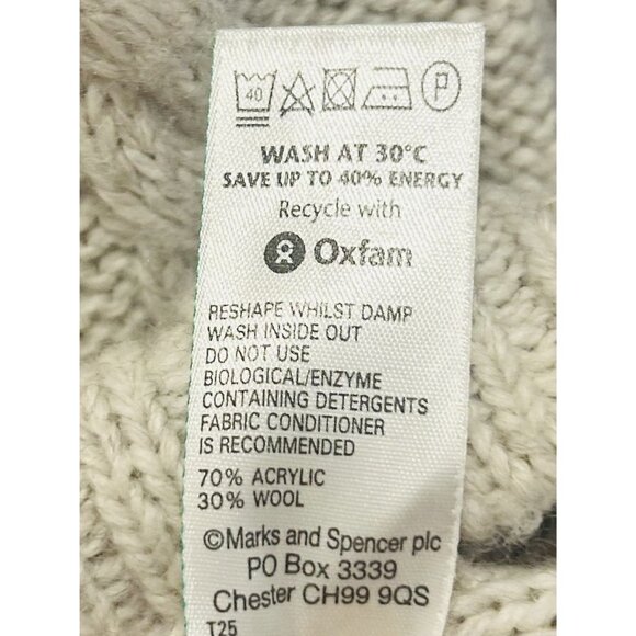 M&S Collection Beige Wool Blend Cable Knit Bobble Sweater Womens Size 6 Medium - Picture 4 of 14